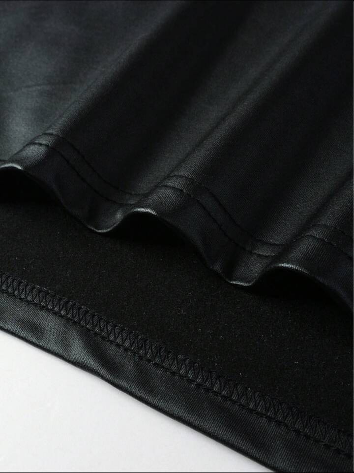 Legnd Men's Solid Color Round Neck PU Leather tank Top